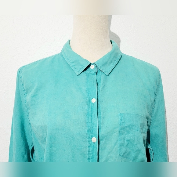 Linen Cotton Blend Button Up Shirt Women’s Size Large Turquoise Color Old Navy - Picture 2 of 12